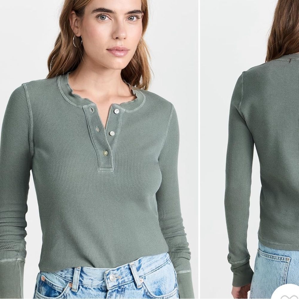 AMO thermal Henley tee, blue, Medium
